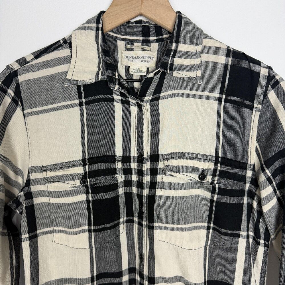 Denim & Supply Ralph Lauren Shirt Womens Medium Black Plaid Button Long Sleeve